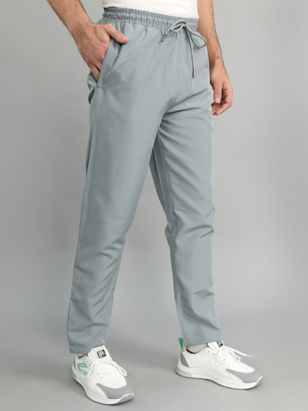 Men Light Grey Solid Regular Fit Lower