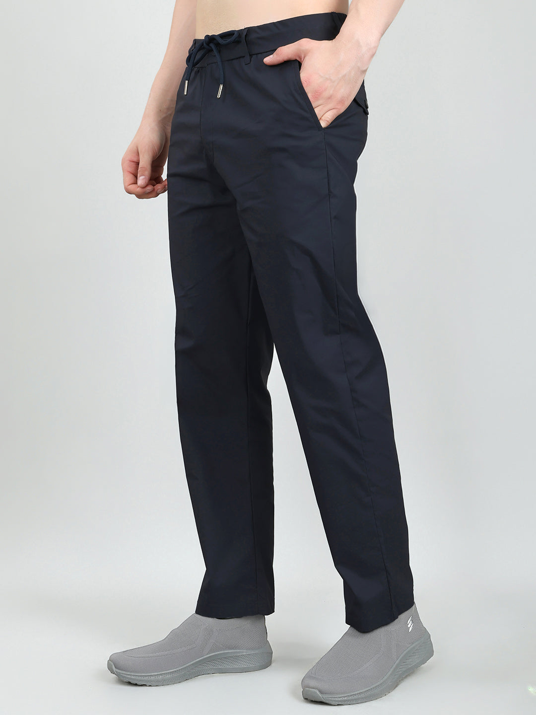 Men Navy Blue Solid Regular Fit Lower