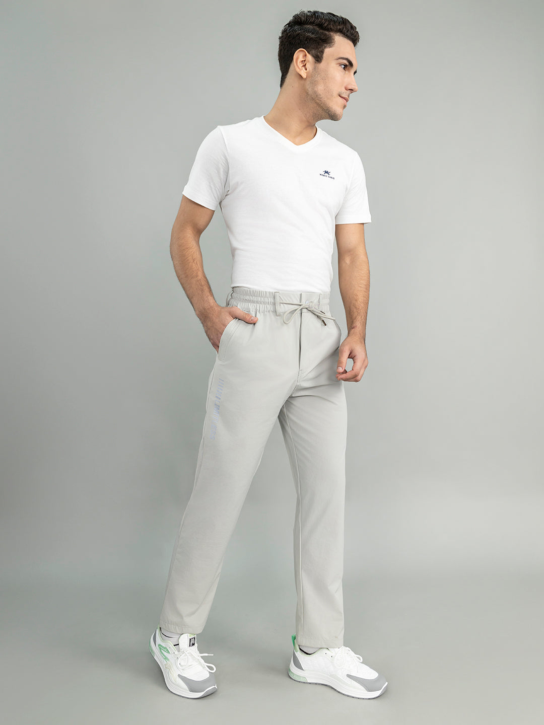 Men Light Grey Solid Regular Fit Lower