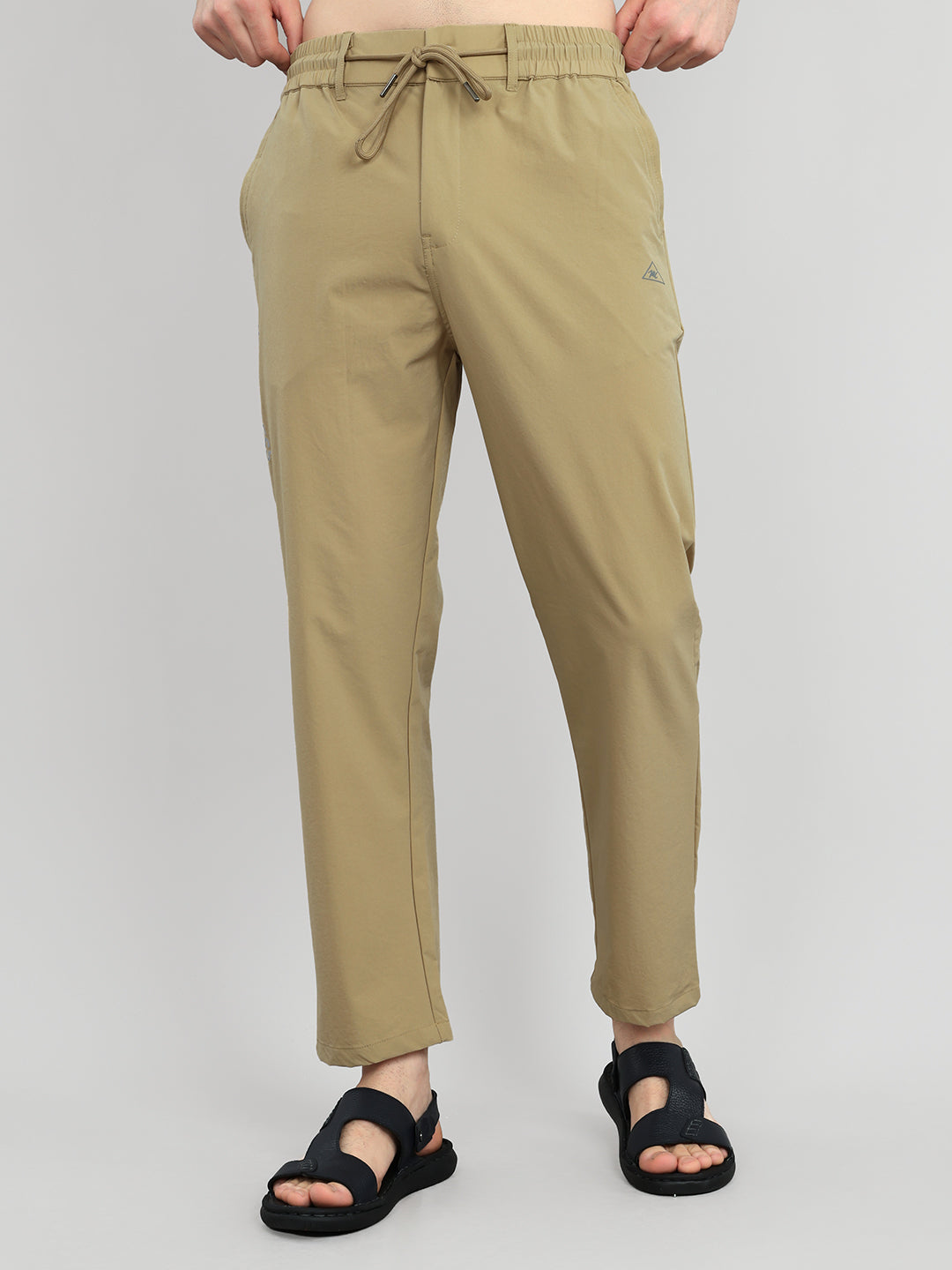 Men Khaki Solid Regular Fit Lower