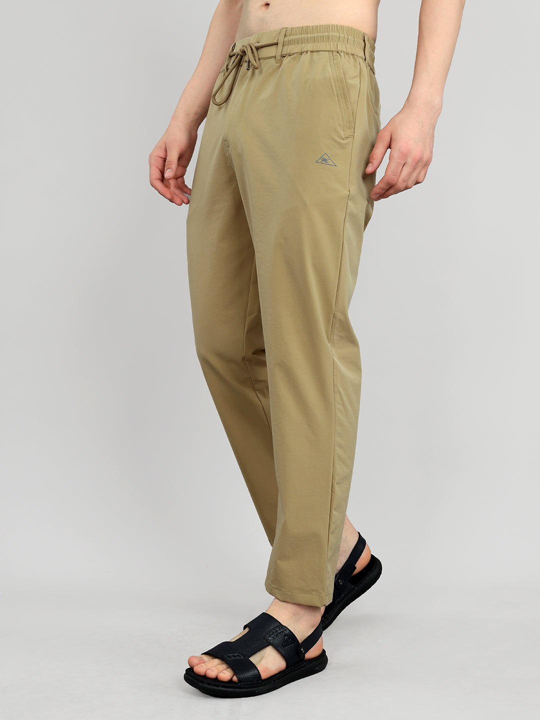 Men Khaki Solid Regular Fit Lower