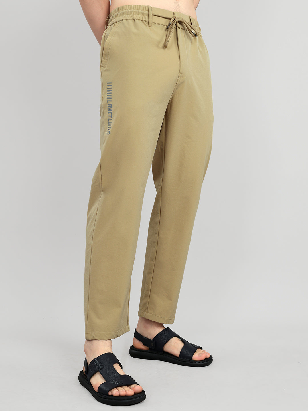 Men Khaki Solid Regular Fit Lower