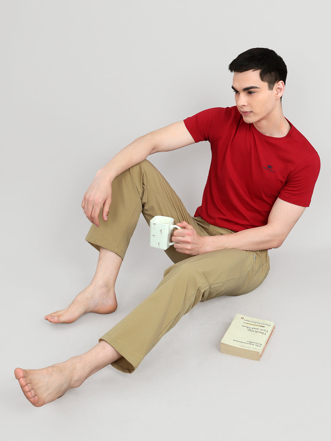 Men Khaki Solid Regular Fit Lower