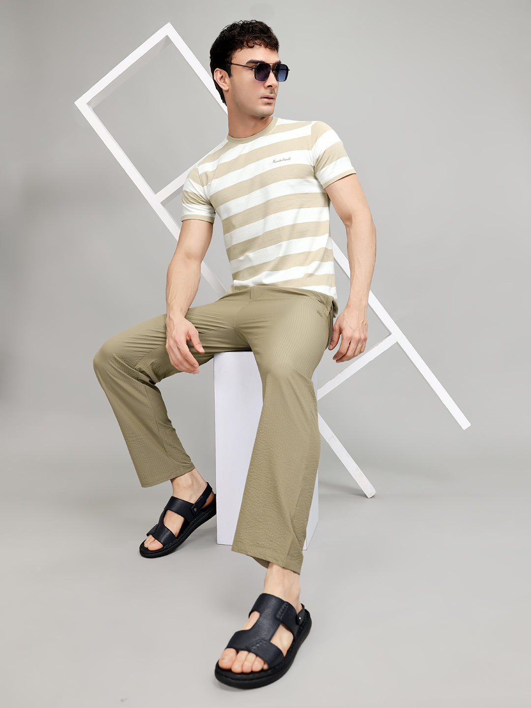 Men Beige Solid Regular Fit Lower