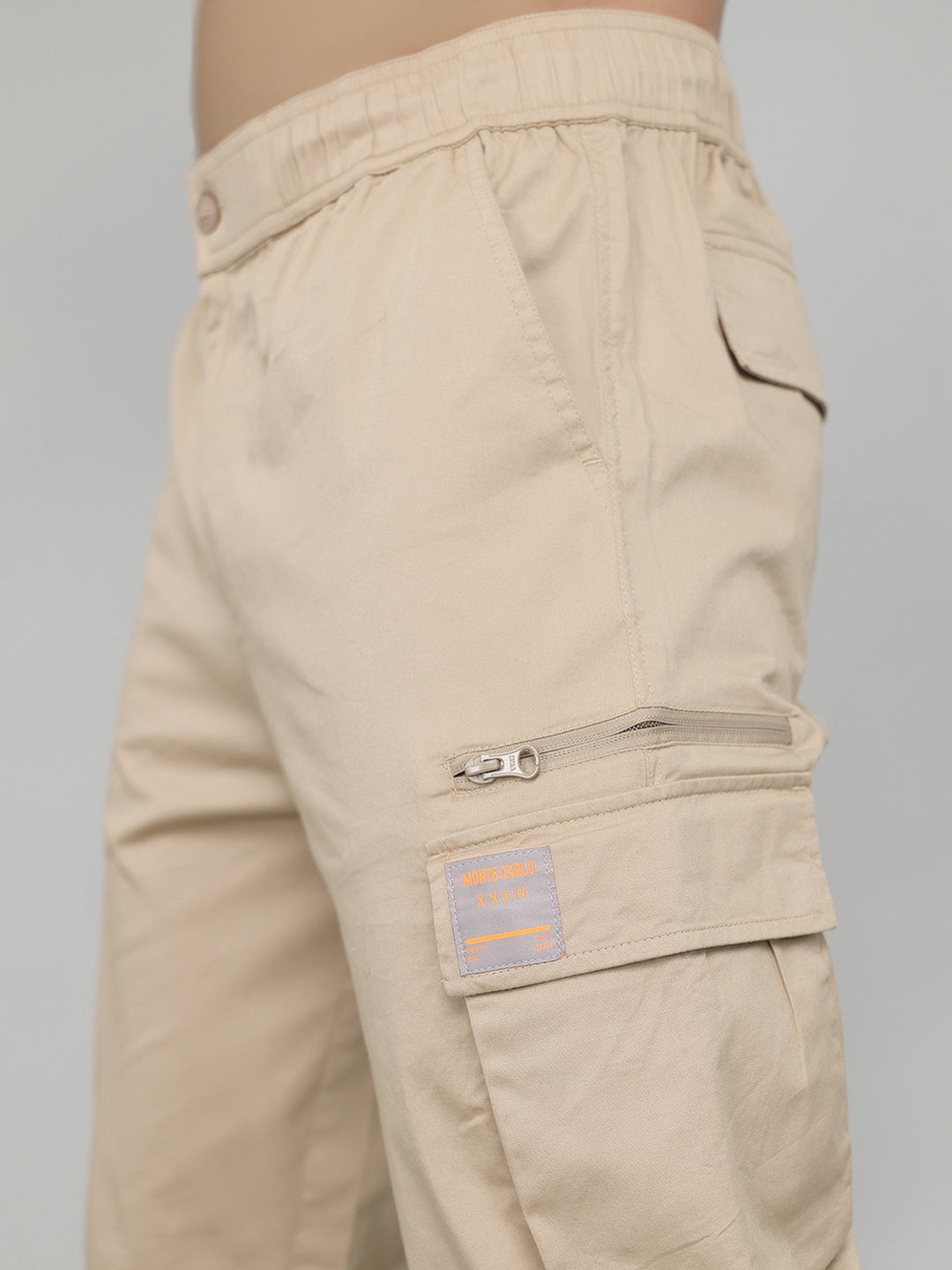 Men Beige Solid Regular Fit Cargo