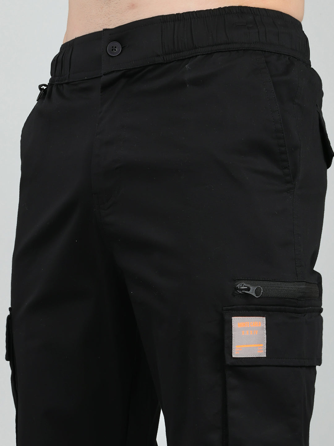 Men Black Solid Regular Fit Cargo