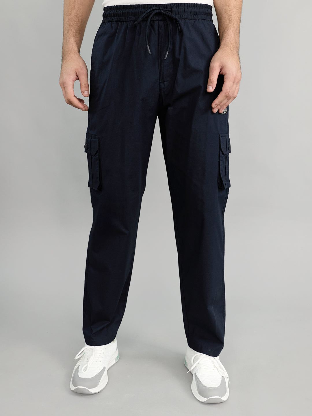 Men Navy Blue Solid Regular Fit Lower