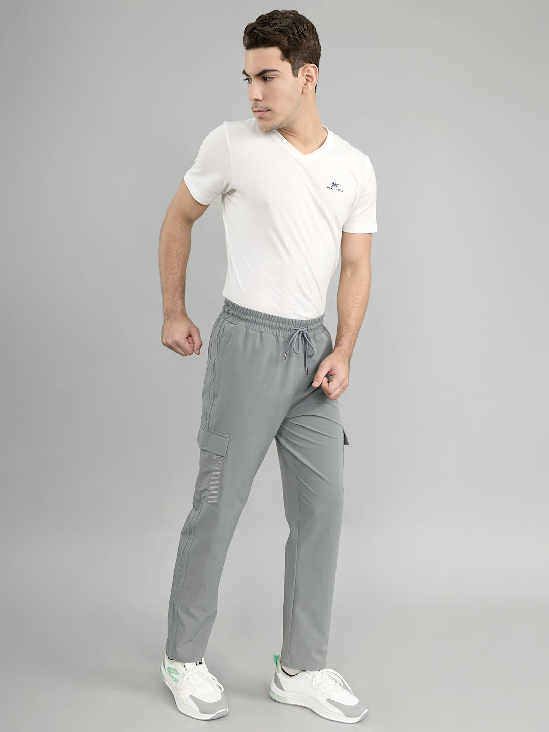 Men Light Grey Solid Regular Fit Lower