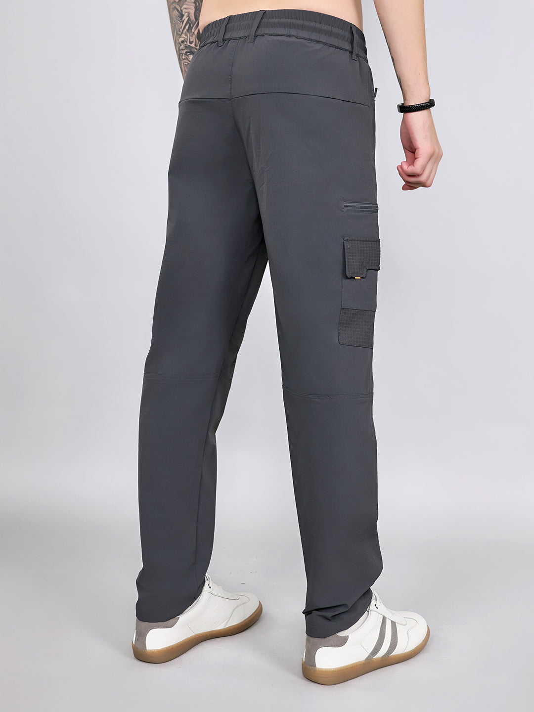 Men Grey Solid Regular Fit Cargo