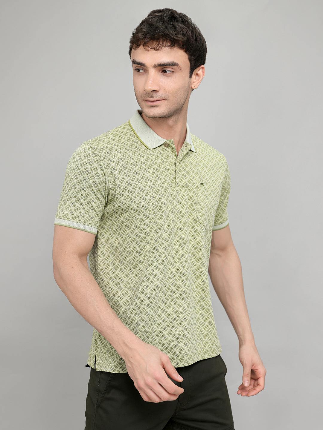 Men Green Printed Collar Half Sleeve T-Shirt