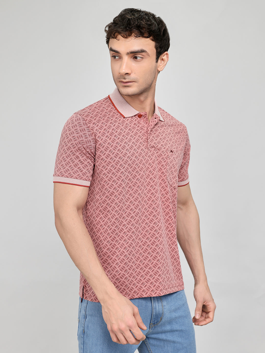 Men Rust Printed Collar Half Sleeve T-Shirt