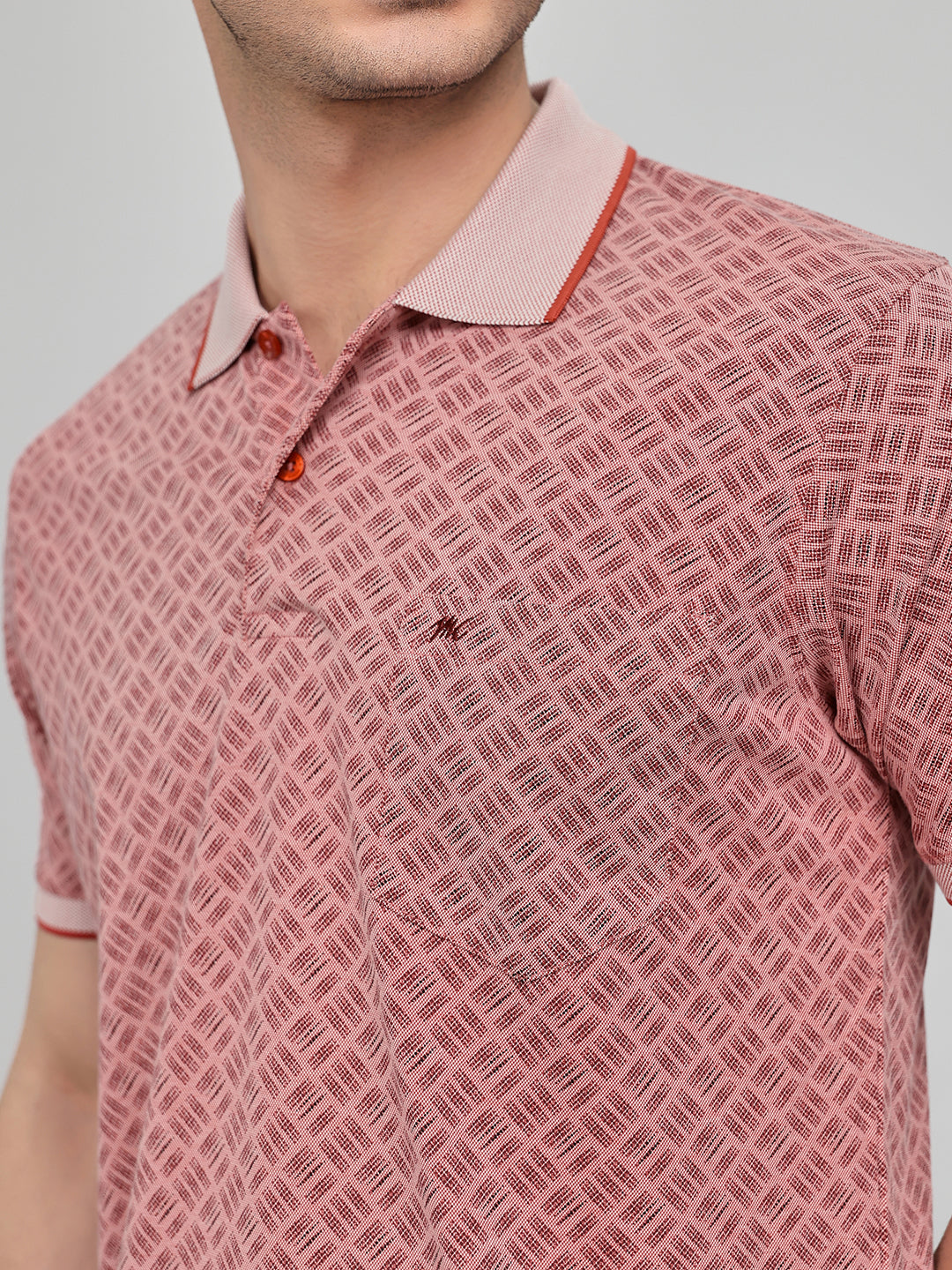 Men Rust Printed Collar Half Sleeve T-Shirt
