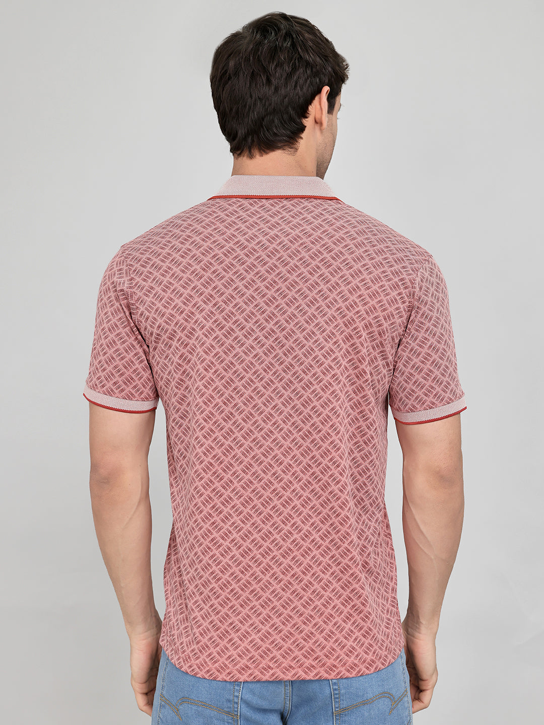 Men Rust Printed Collar Half Sleeve T-Shirt