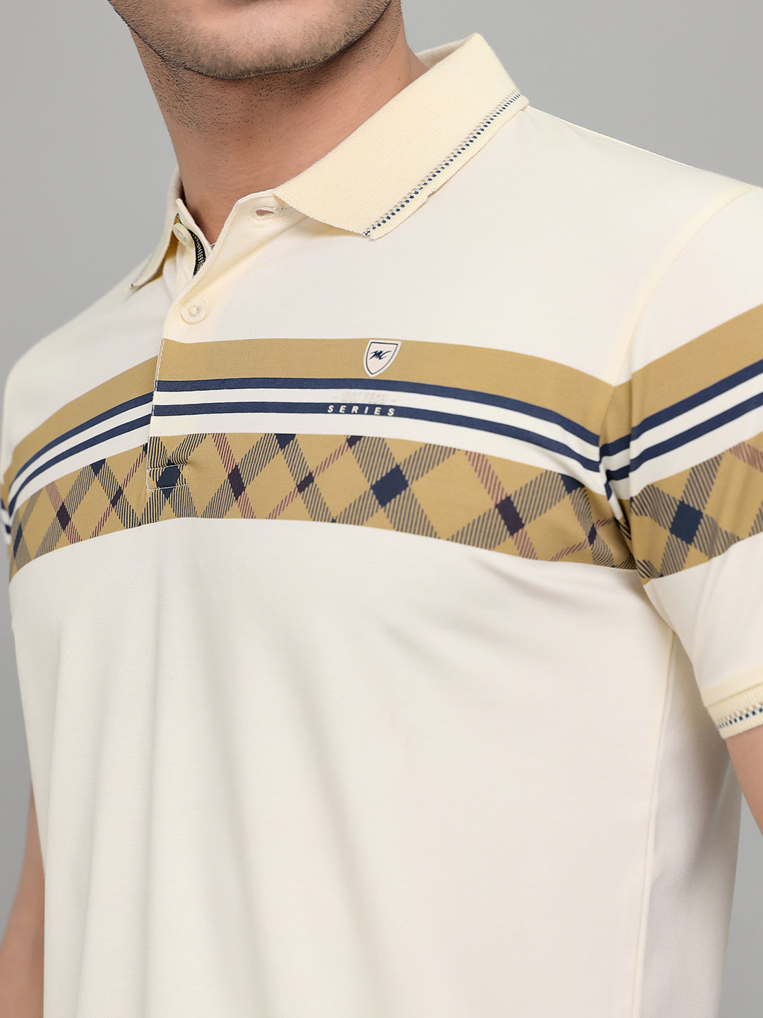 Men Beige Printed Collar Half Sleeve T-Shirt