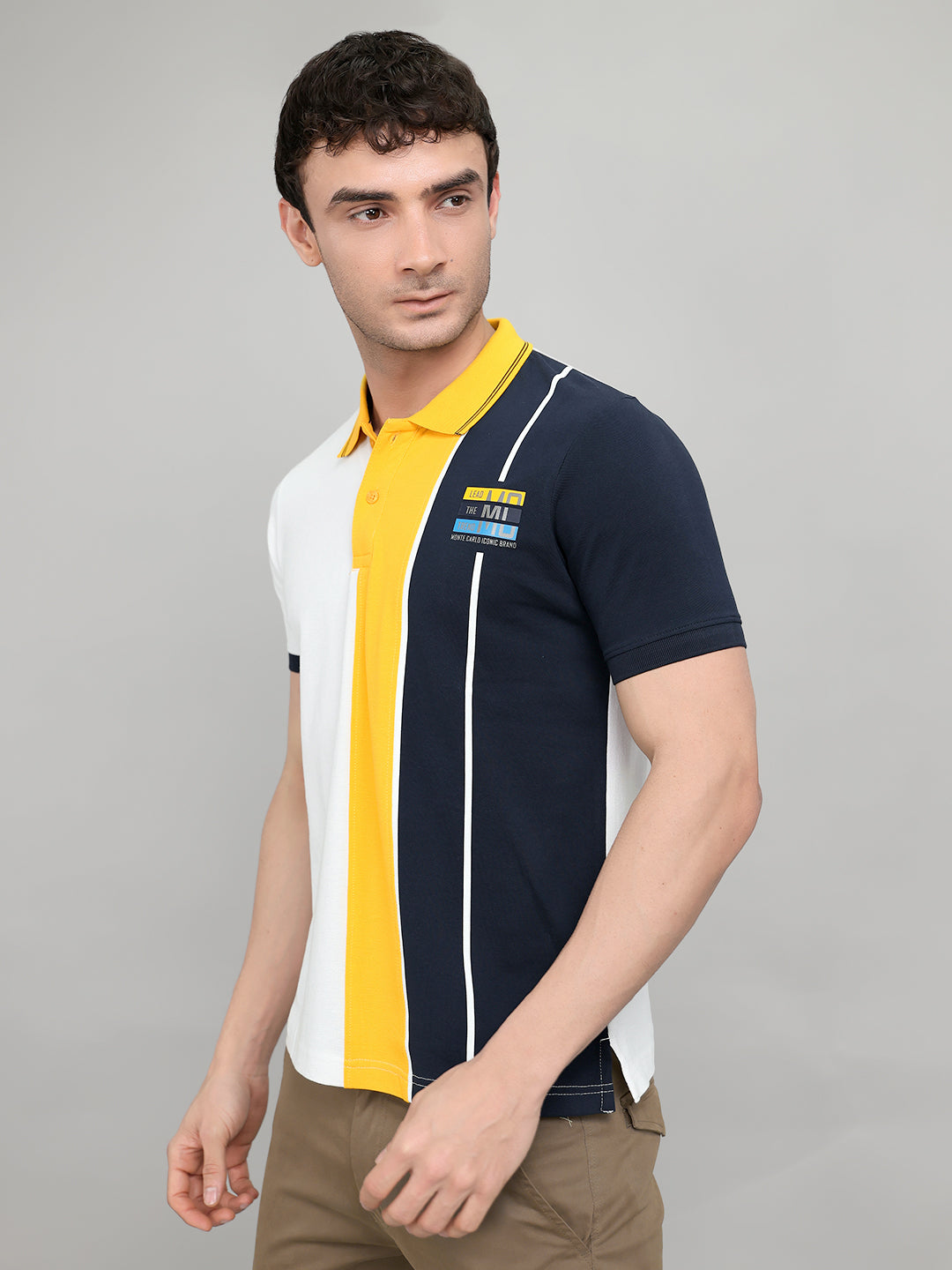 Men Navy Blue Printed Collar Half Sleeve T-Shirt