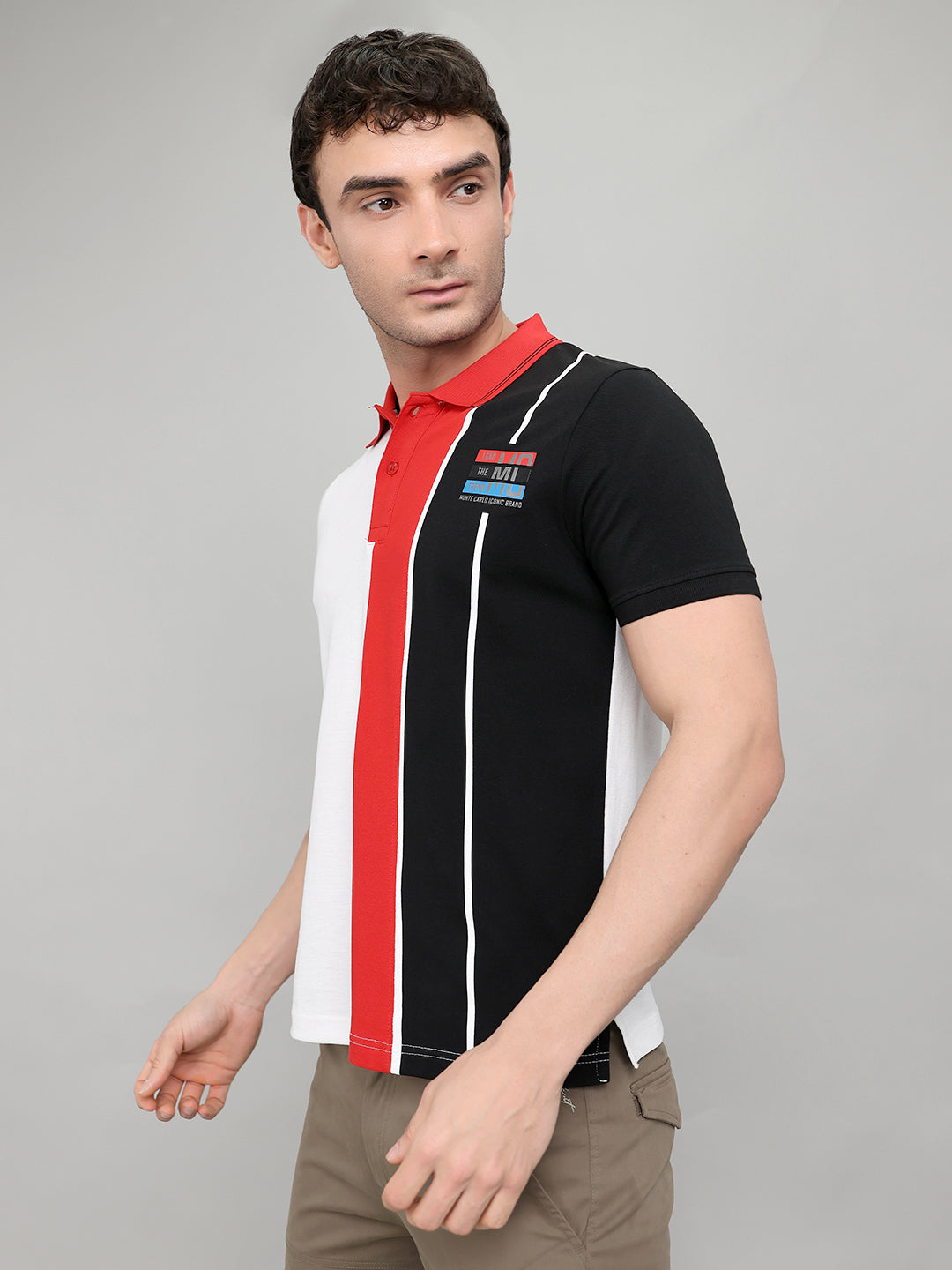 Men Black Printed Collar Half Sleeve T-Shirt