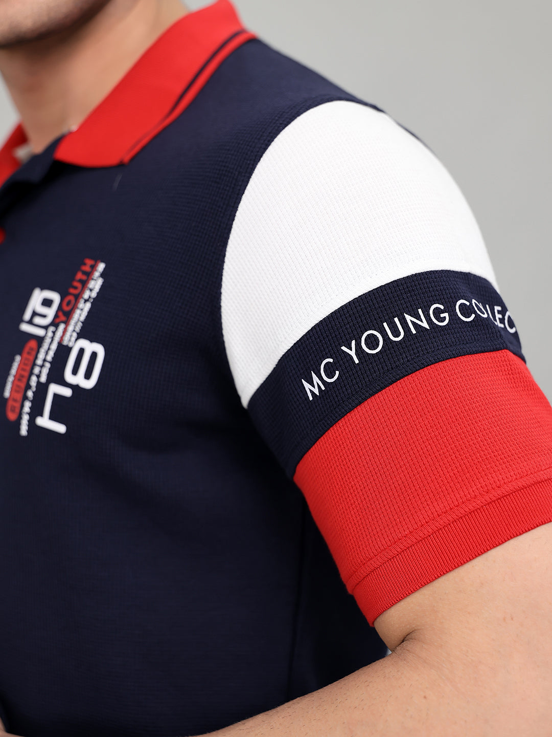 Men Navy Blue Printed Collar Half Sleeve T-Shirt