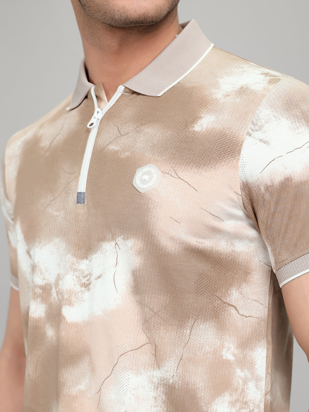 Men Brown Printed Collar Half Sleeve T-Shirt