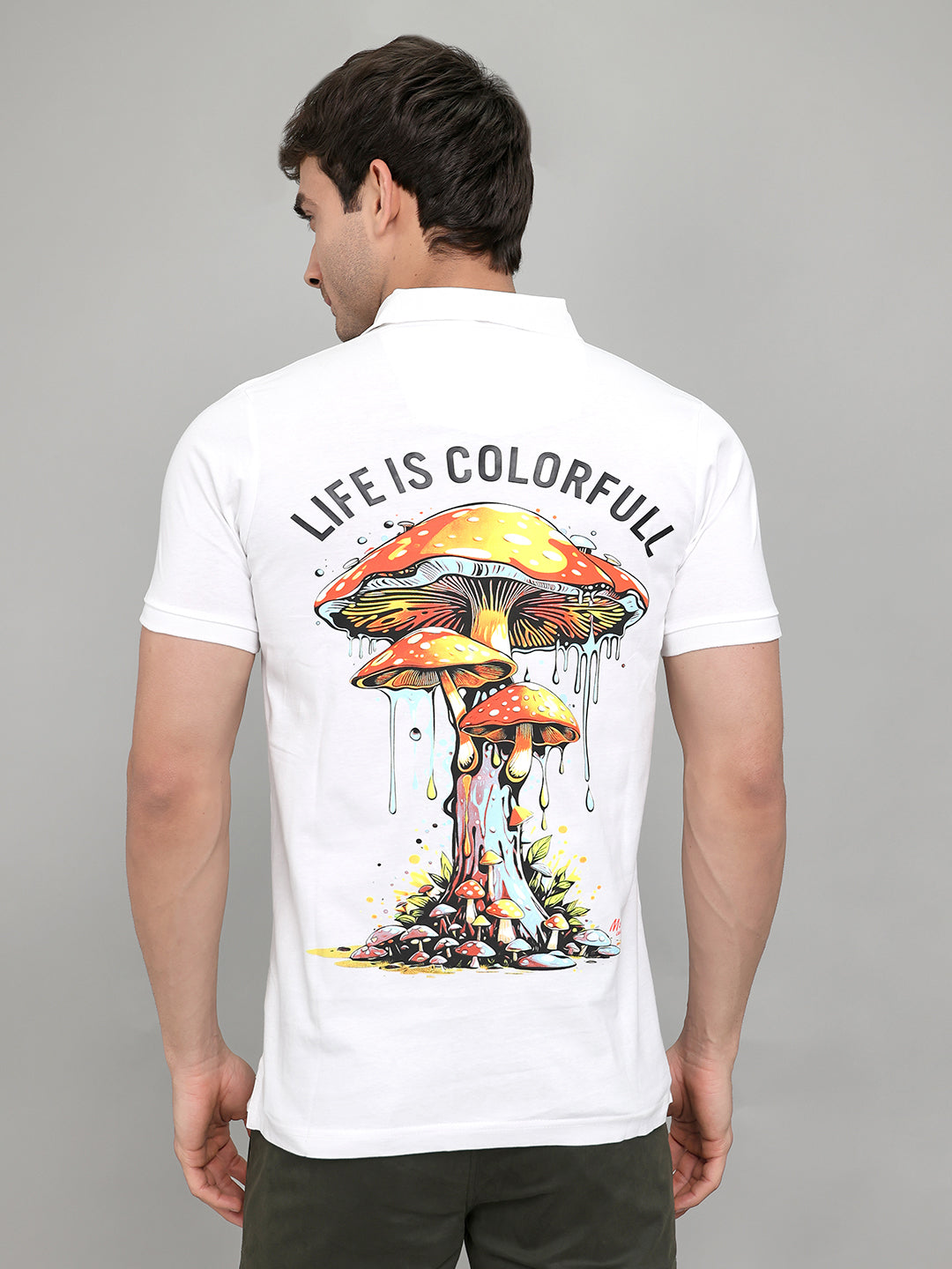 Men White Printed Collar Half Sleeve T-Shirt