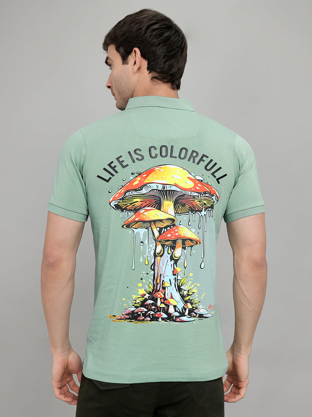 Men Green Printed Collar Half Sleeve T-Shirt