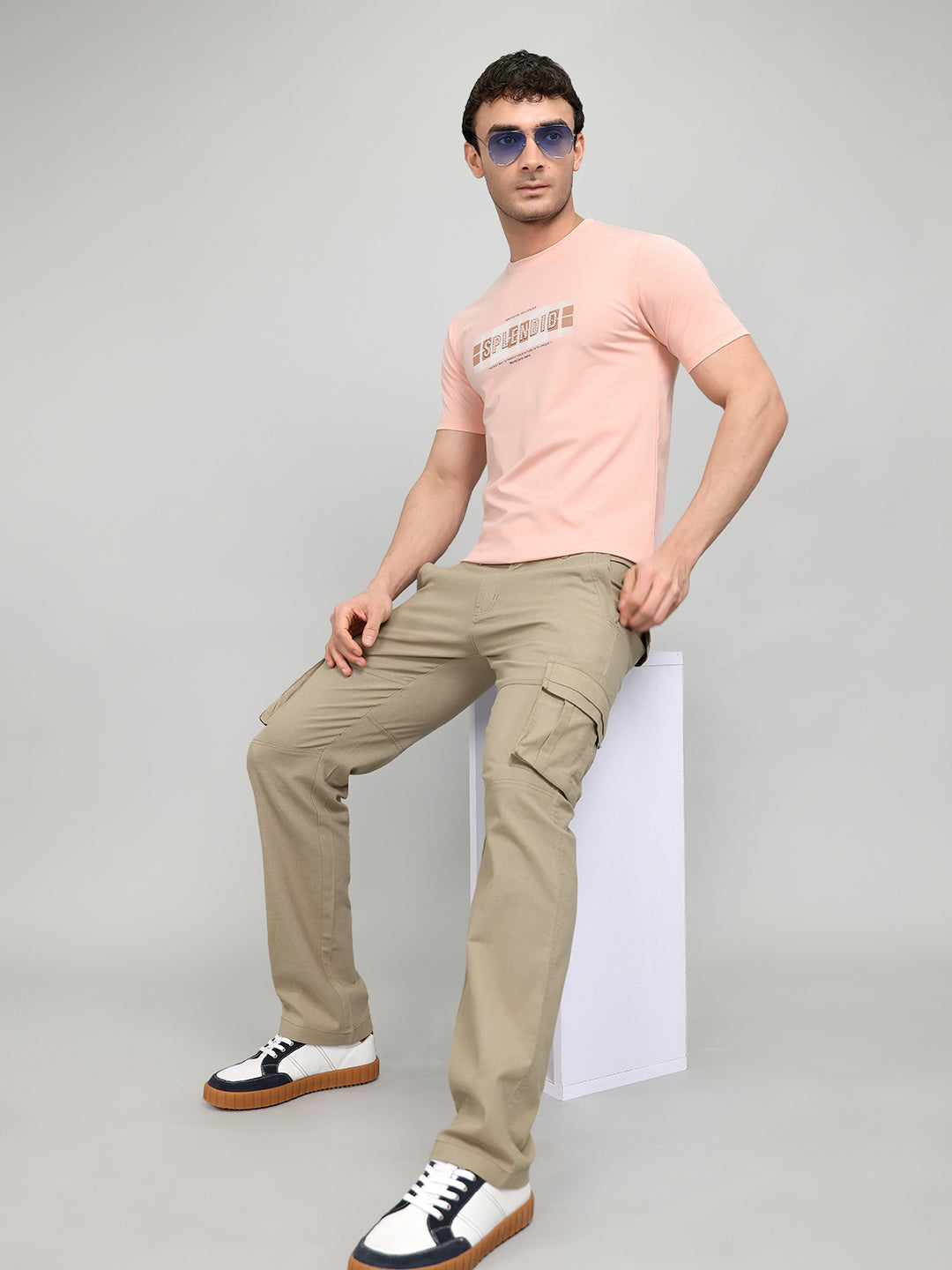 Men Peach Printed Round Neck Half Sleeve T-Shirt