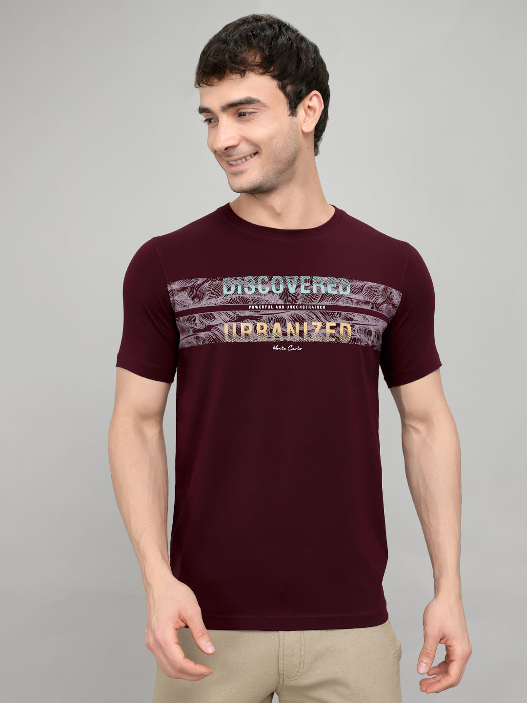 Men Maroon Printed Round Neck Half Sleeve T-Shirt