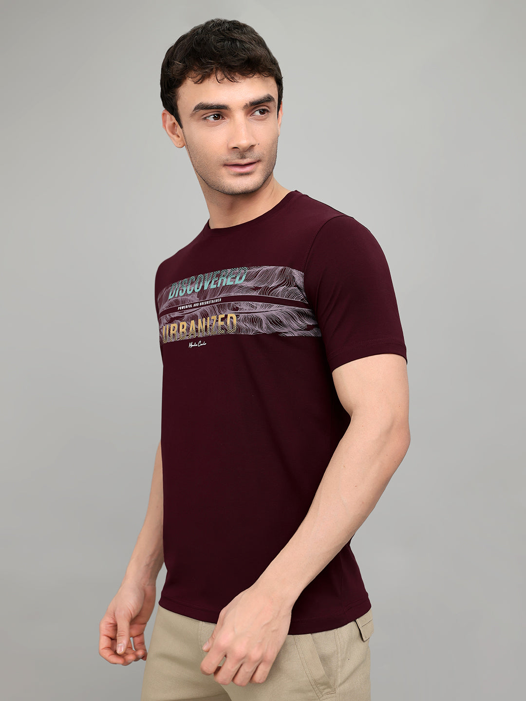 Men Maroon Printed Round Neck Half Sleeve T-Shirt