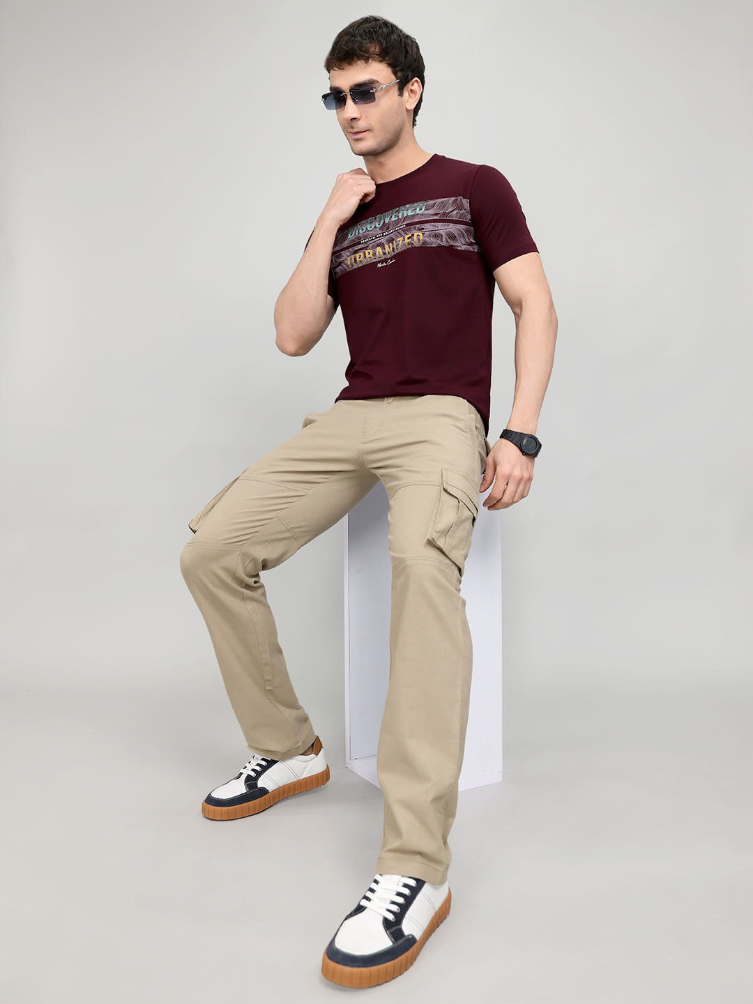 Men Maroon Printed Round Neck Half Sleeve T-Shirt