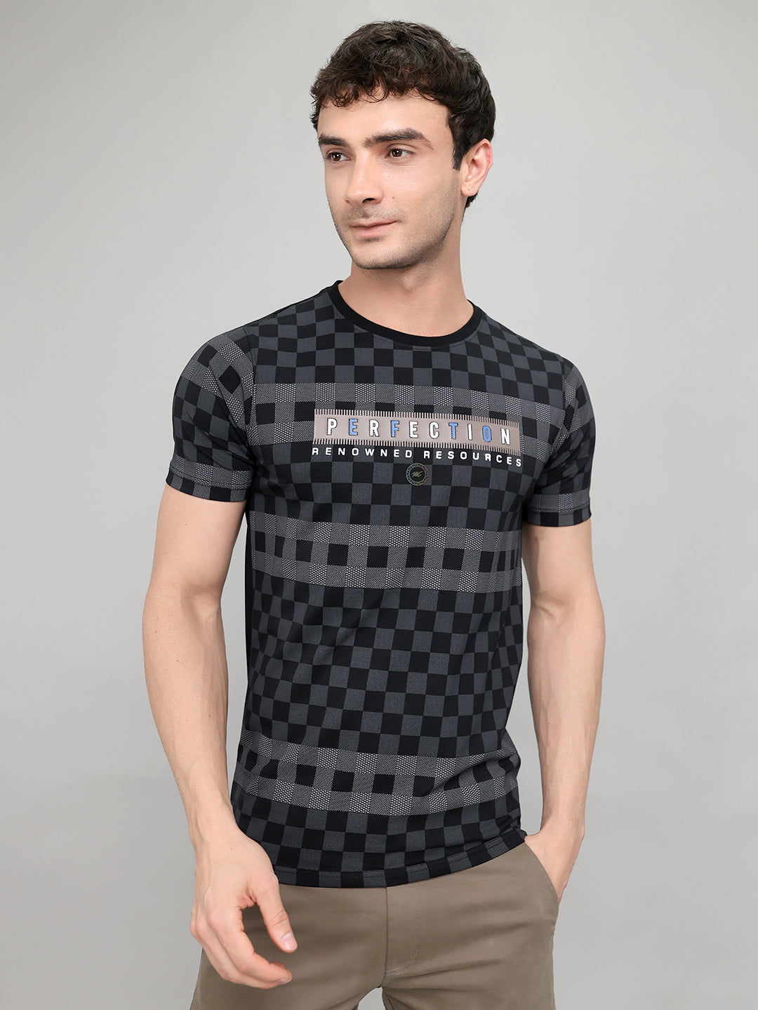 Men Black Printed Round Neck Half Sleeve T-Shirt