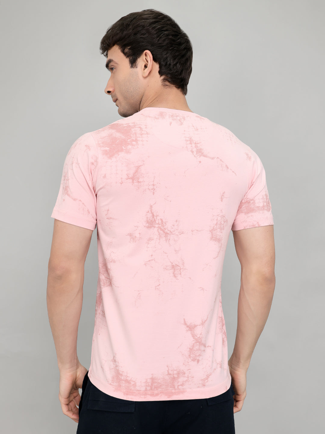 Men Pink Printed Round Neck Half Sleeve T-Shirt