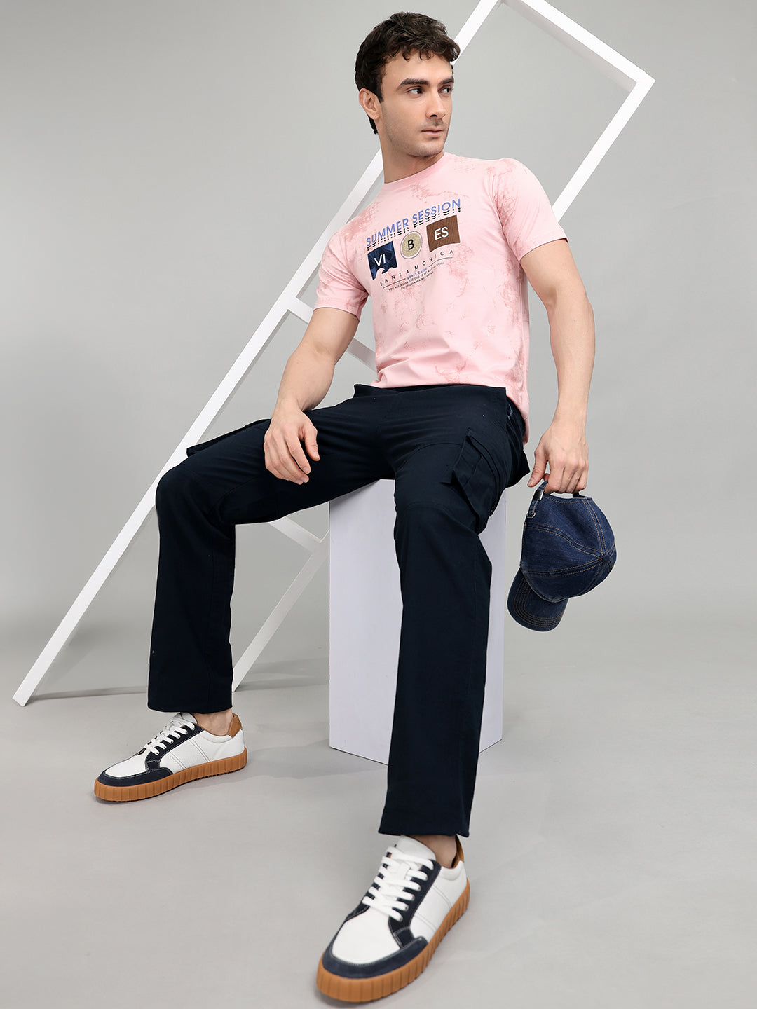 Men Pink Printed Round Neck Half Sleeve T-Shirt