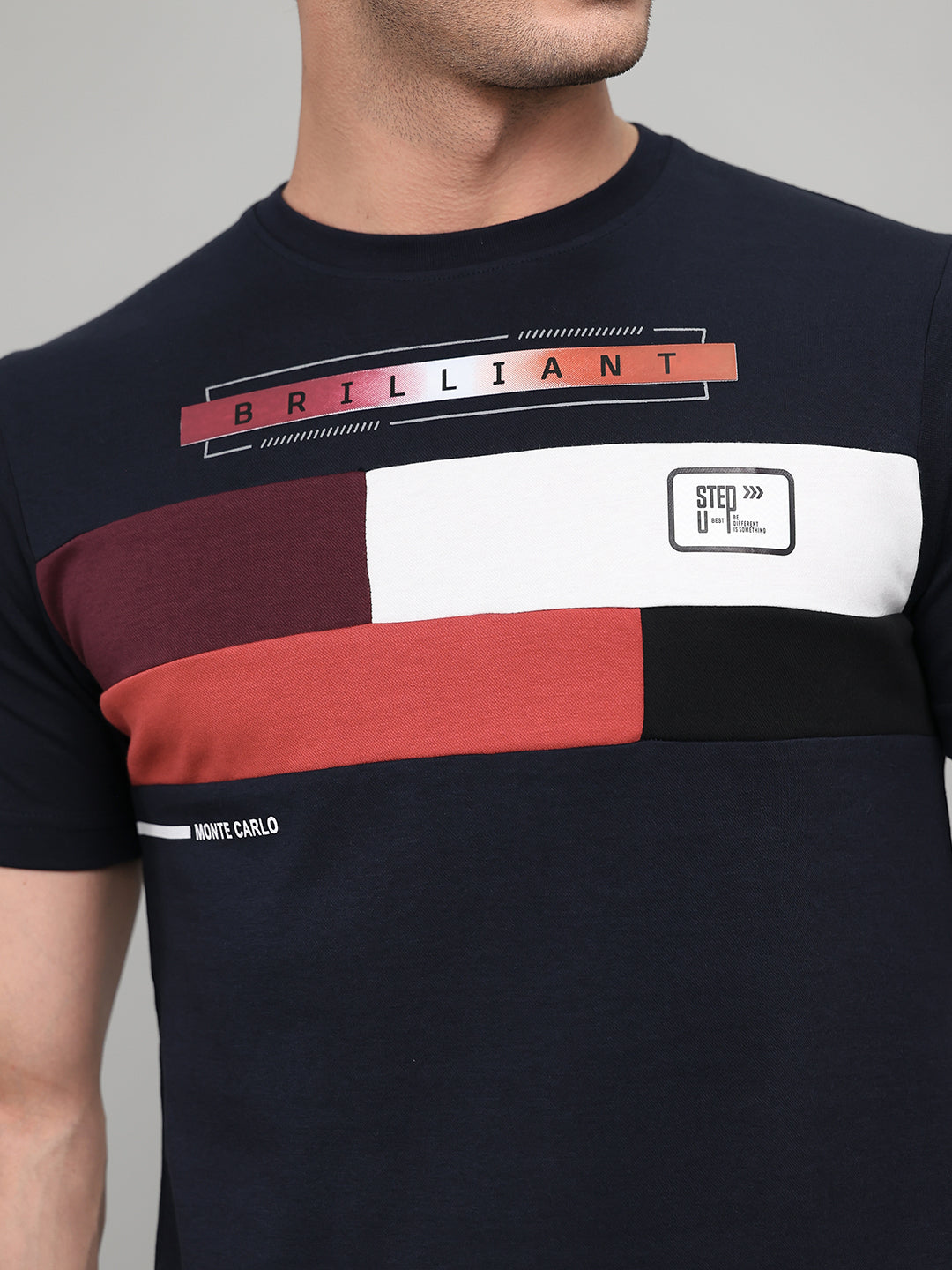 Men Navy Blue Printed Round Neck Half Sleeve T-Shirt