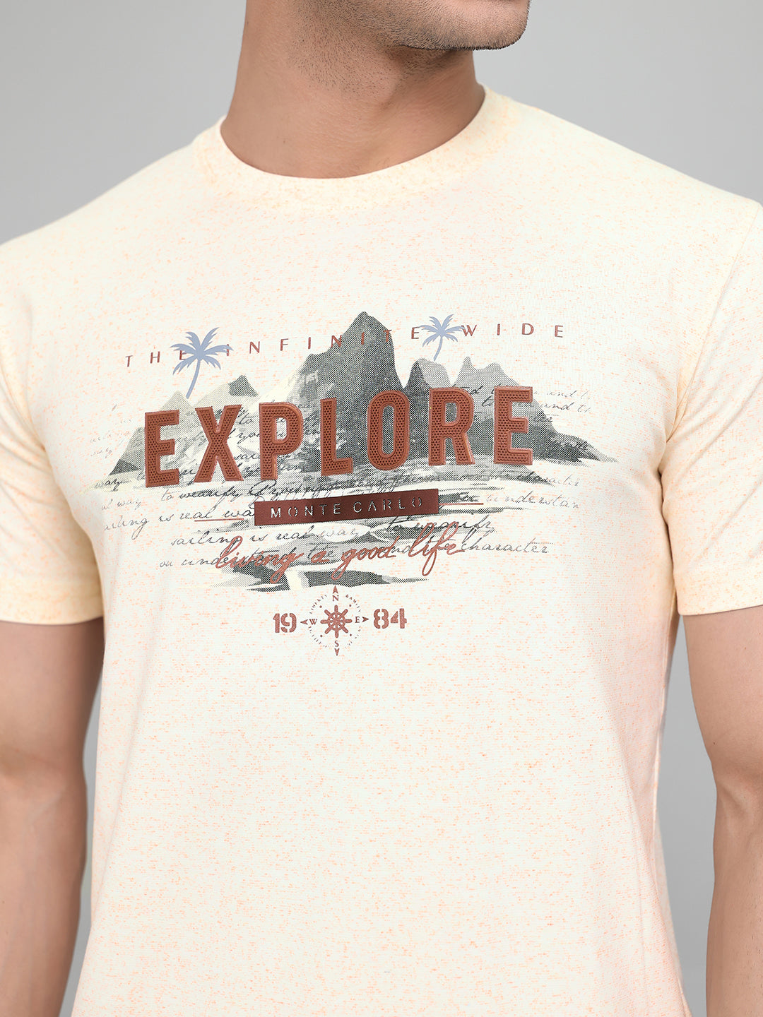 Men Beige Printed Round Neck Half Sleeve T-Shirt