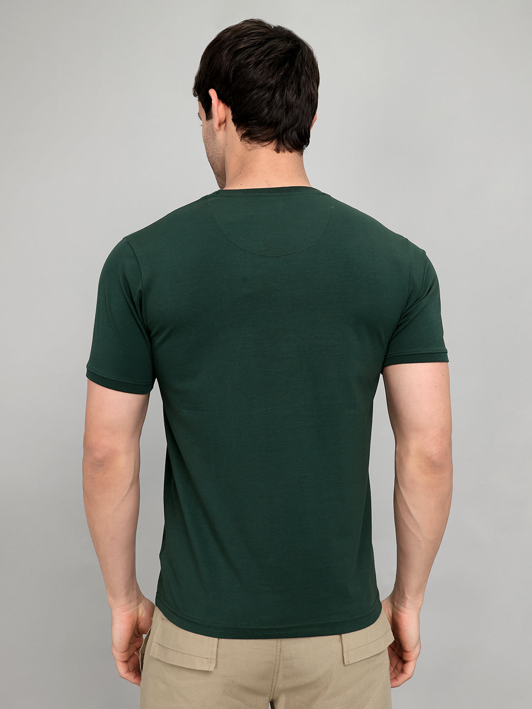 Men Green Printed Round Neck Half Sleeve T-Shirt