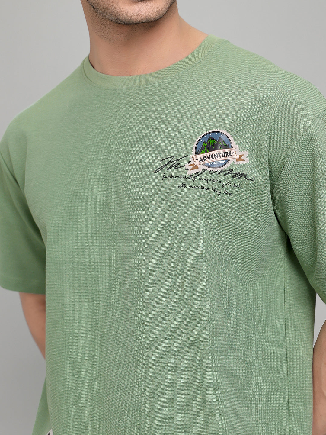 Men Green Printed Round Neck Half Sleeve T-Shirt