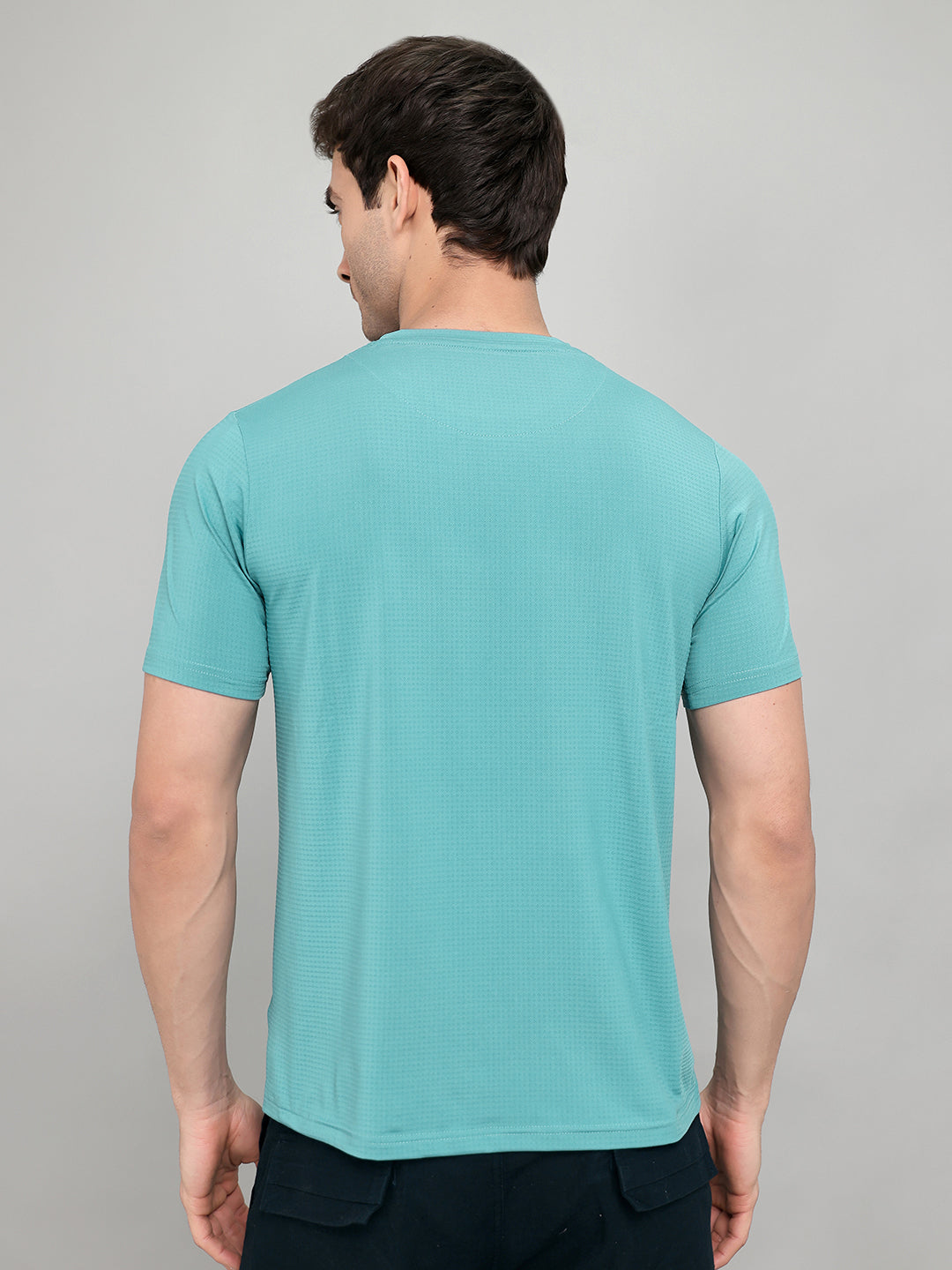 Men Blue Printed Round Neck Half Sleeve T-Shirt