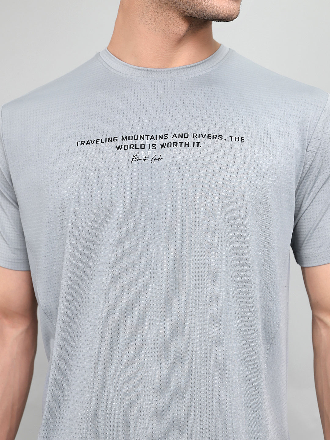 Men Grey Printed Round Neck Half Sleeve T-Shirt