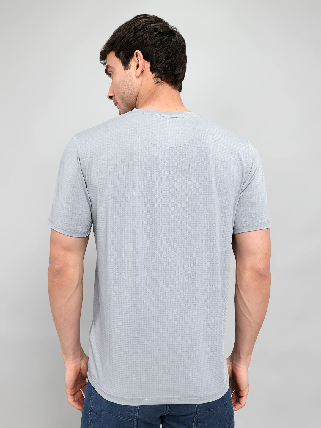 Men Grey Printed Round Neck Half Sleeve T-Shirt