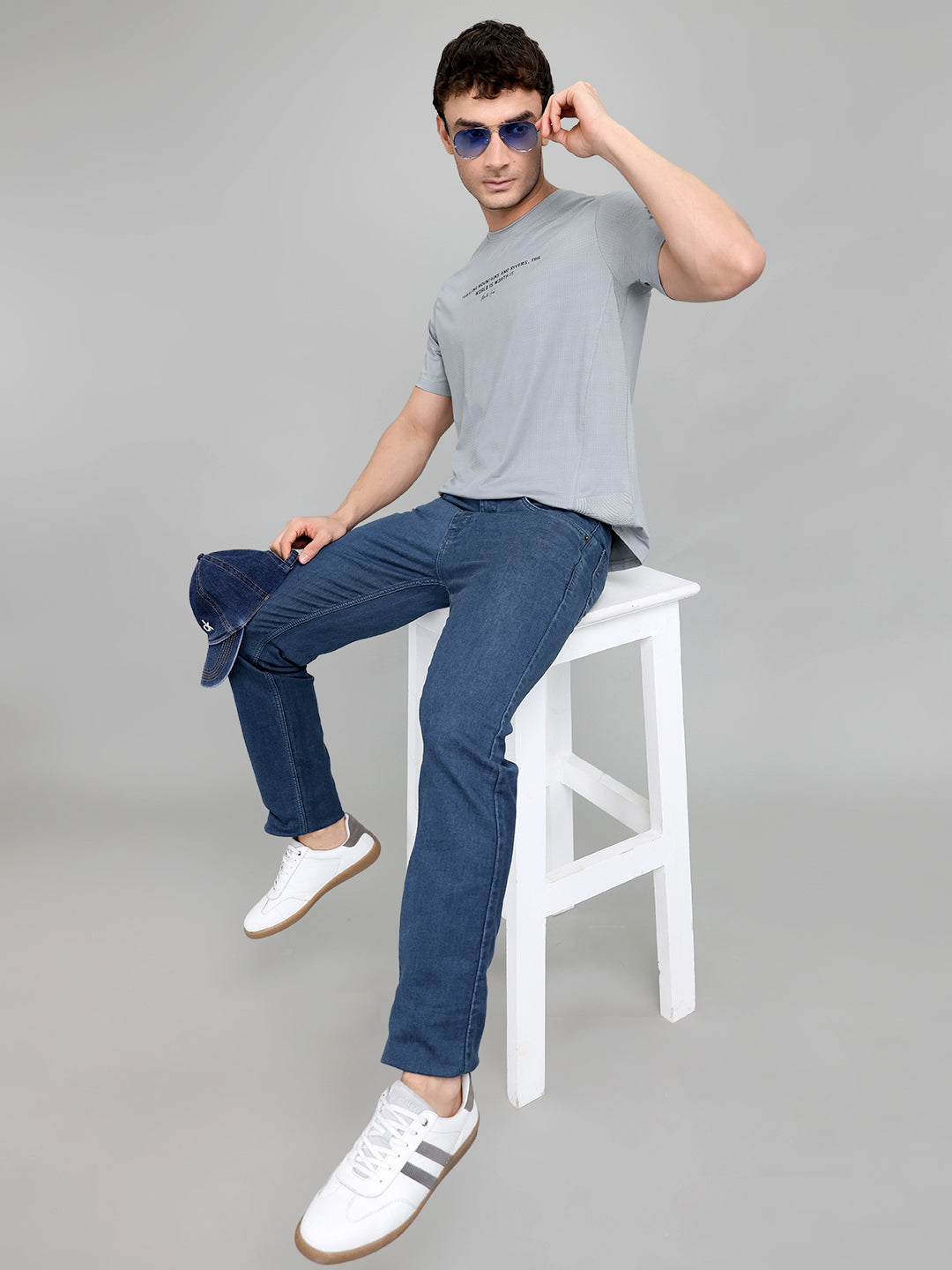 Men Grey Printed Round Neck Half Sleeve T-Shirt
