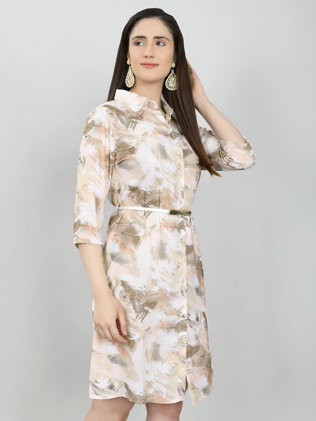 Women Brown Printed Collar Neck Tunic
