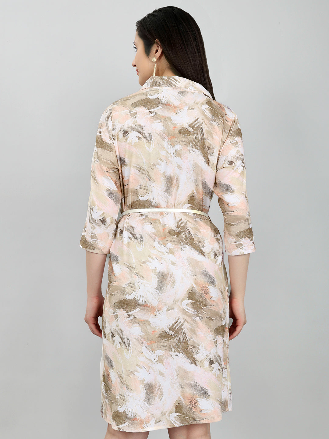 Women Brown Printed Collar Neck Tunic
