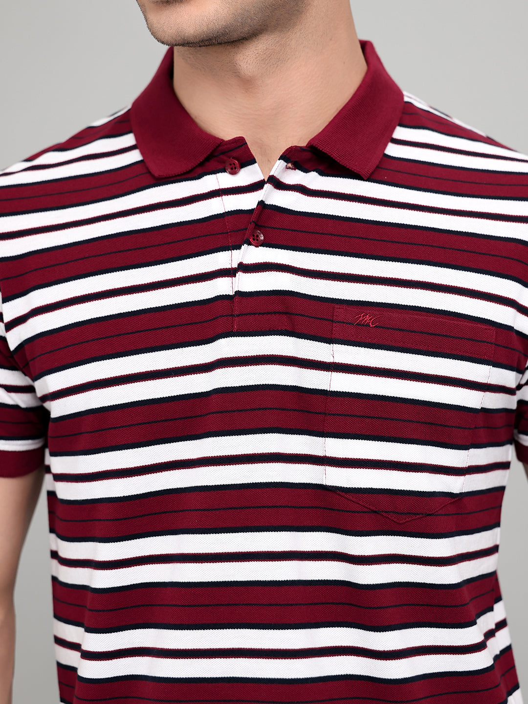 Men Maroon Stripe Collar Half Sleeve T-Shirt