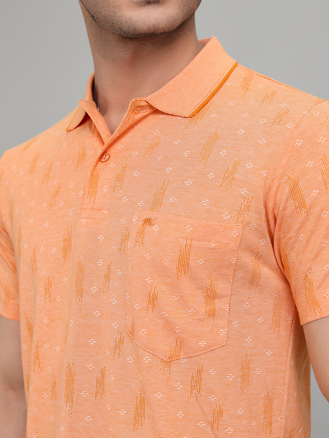 Men Orange Stripe Collar Half Sleeve T-Shirt