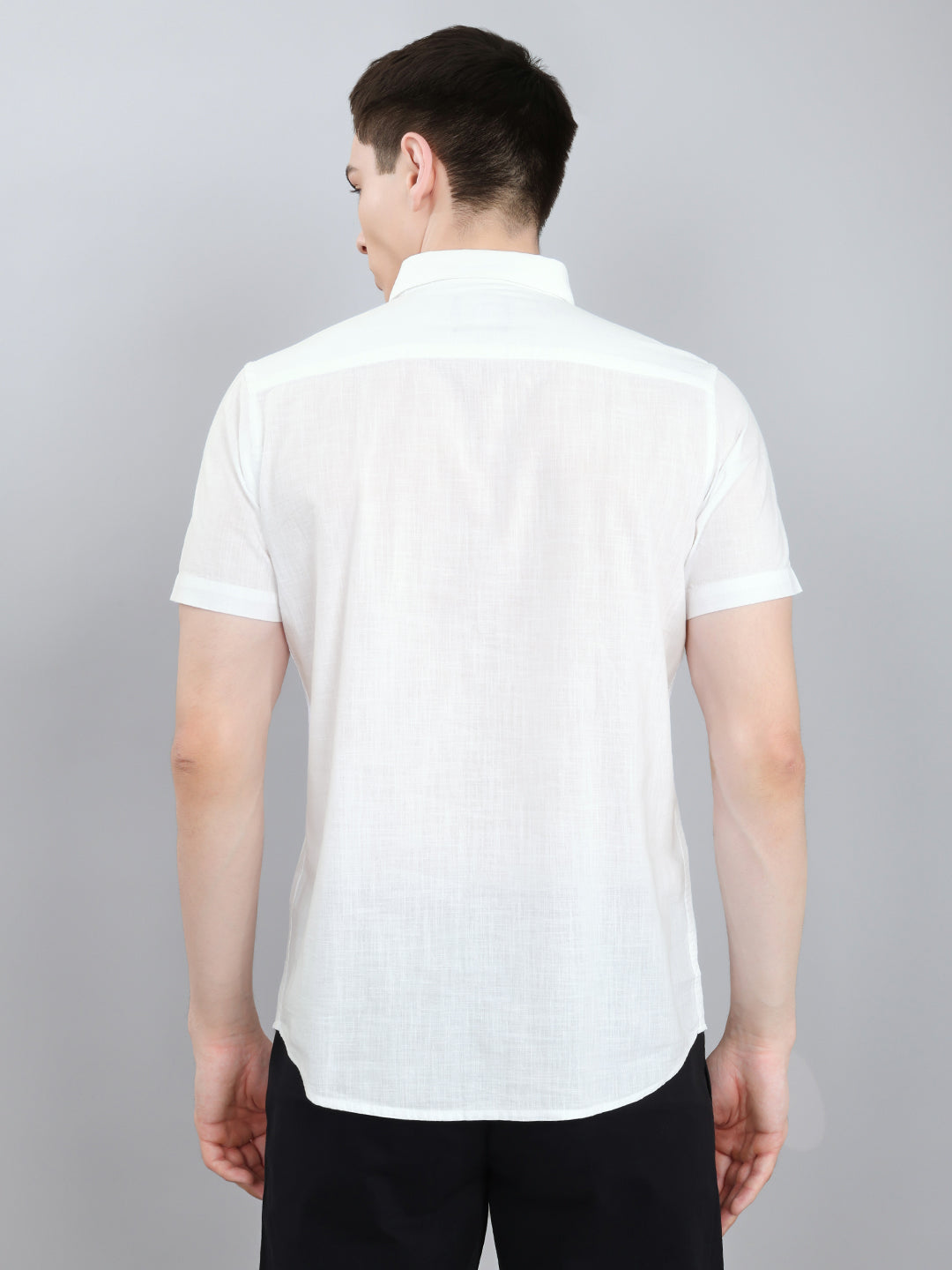 Men White Solid Collar Half Sleeve Shirt