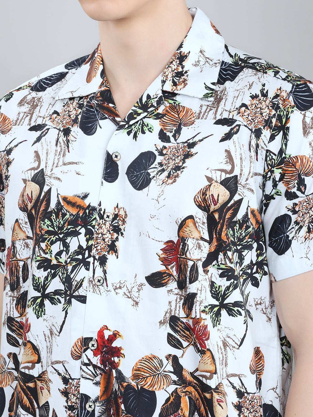 Men White Printed Collar Half Sleeve Shirt