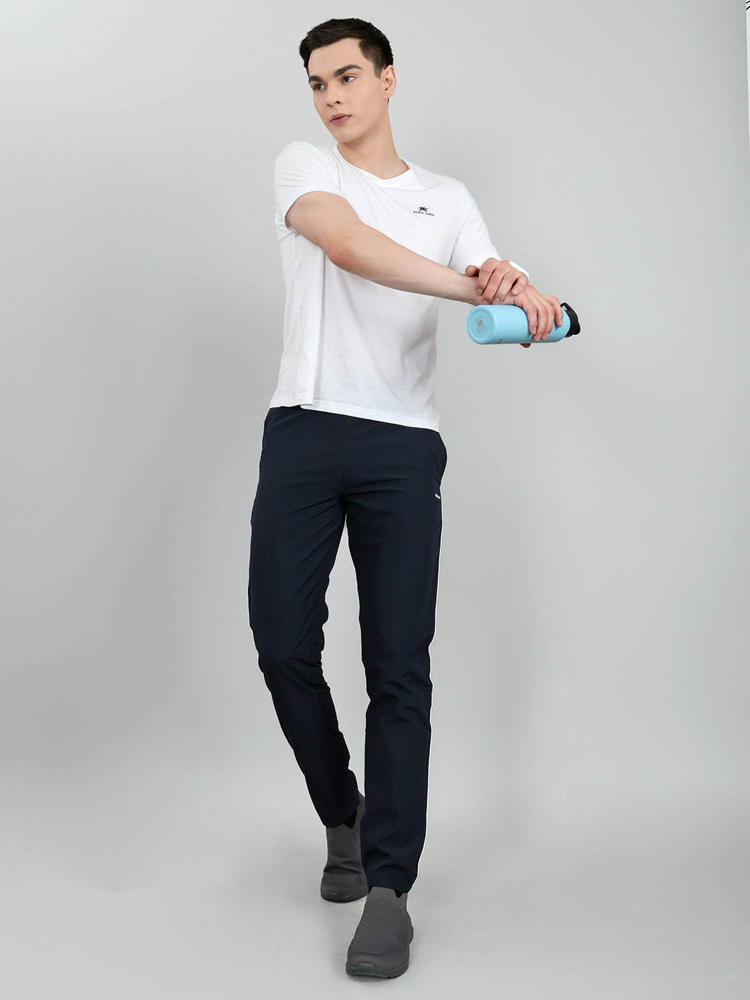 Men Navy Blue Solid Regular Fit Lower