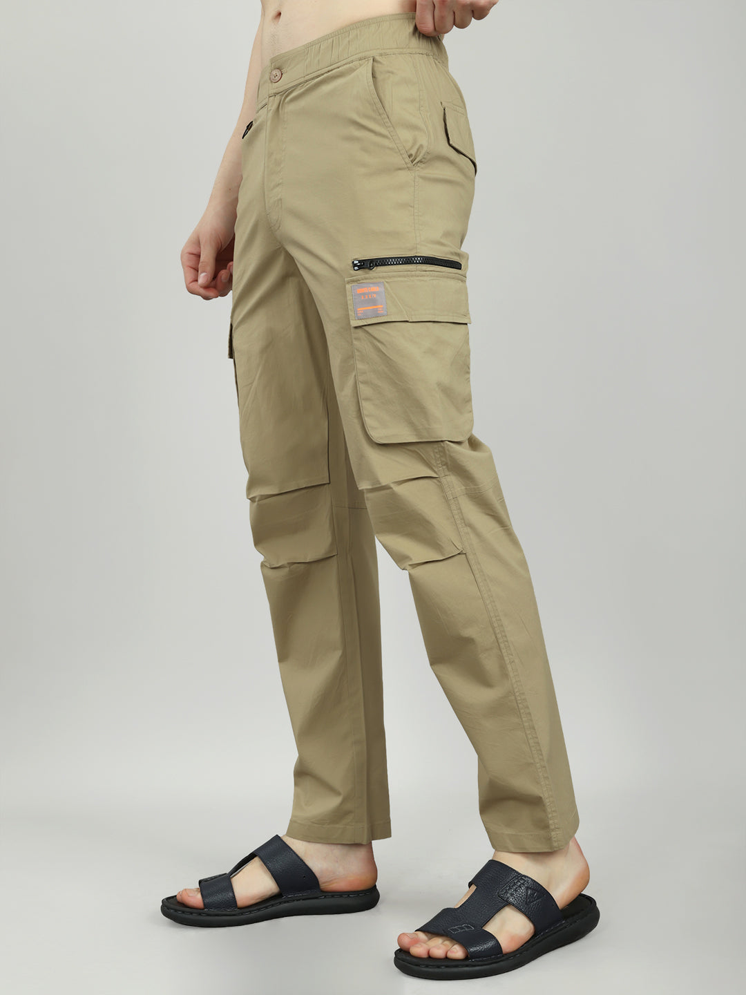 Men Khaki Solid Regular Fit Lower