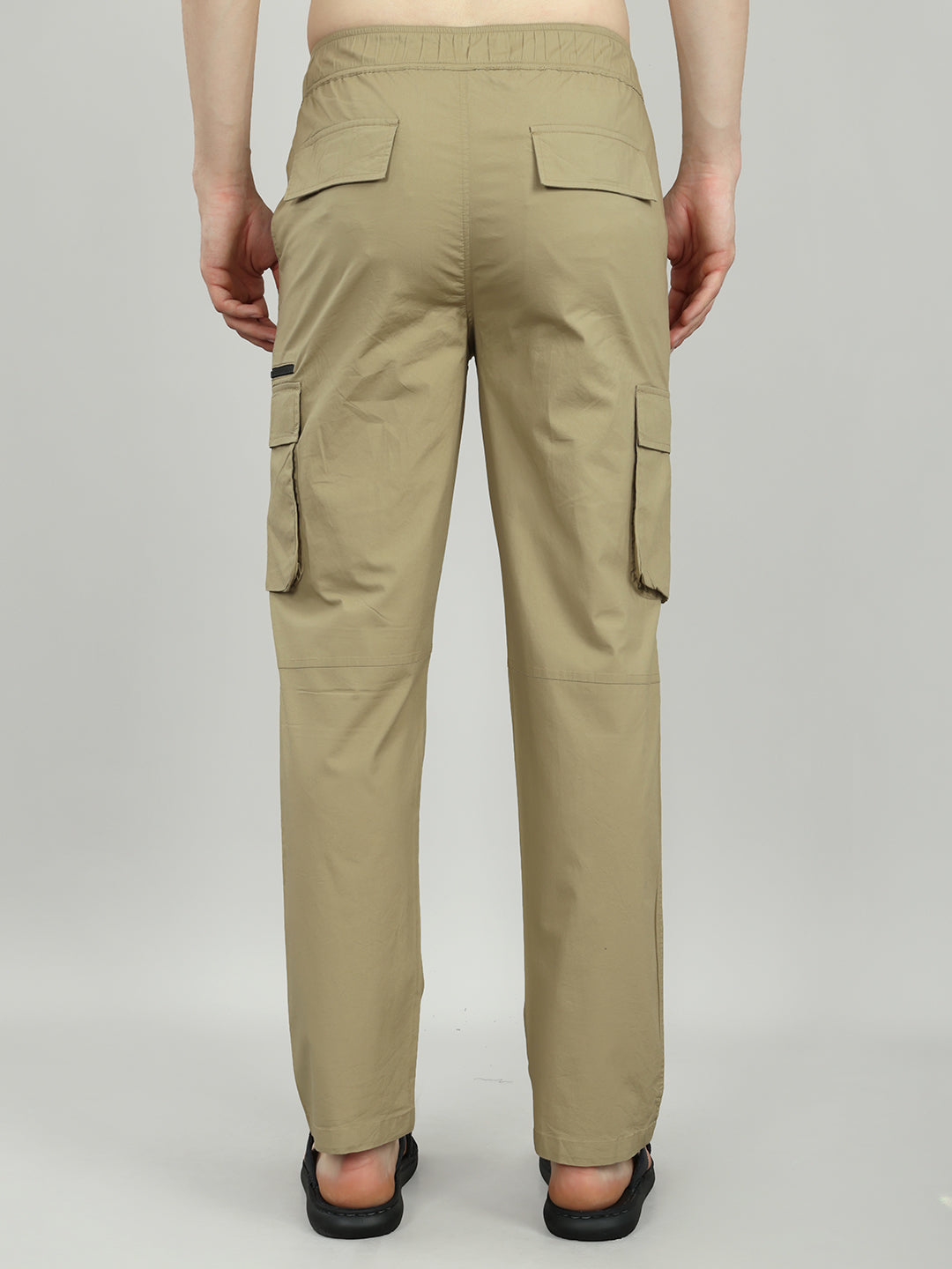 Men Khaki Solid Regular Fit Lower