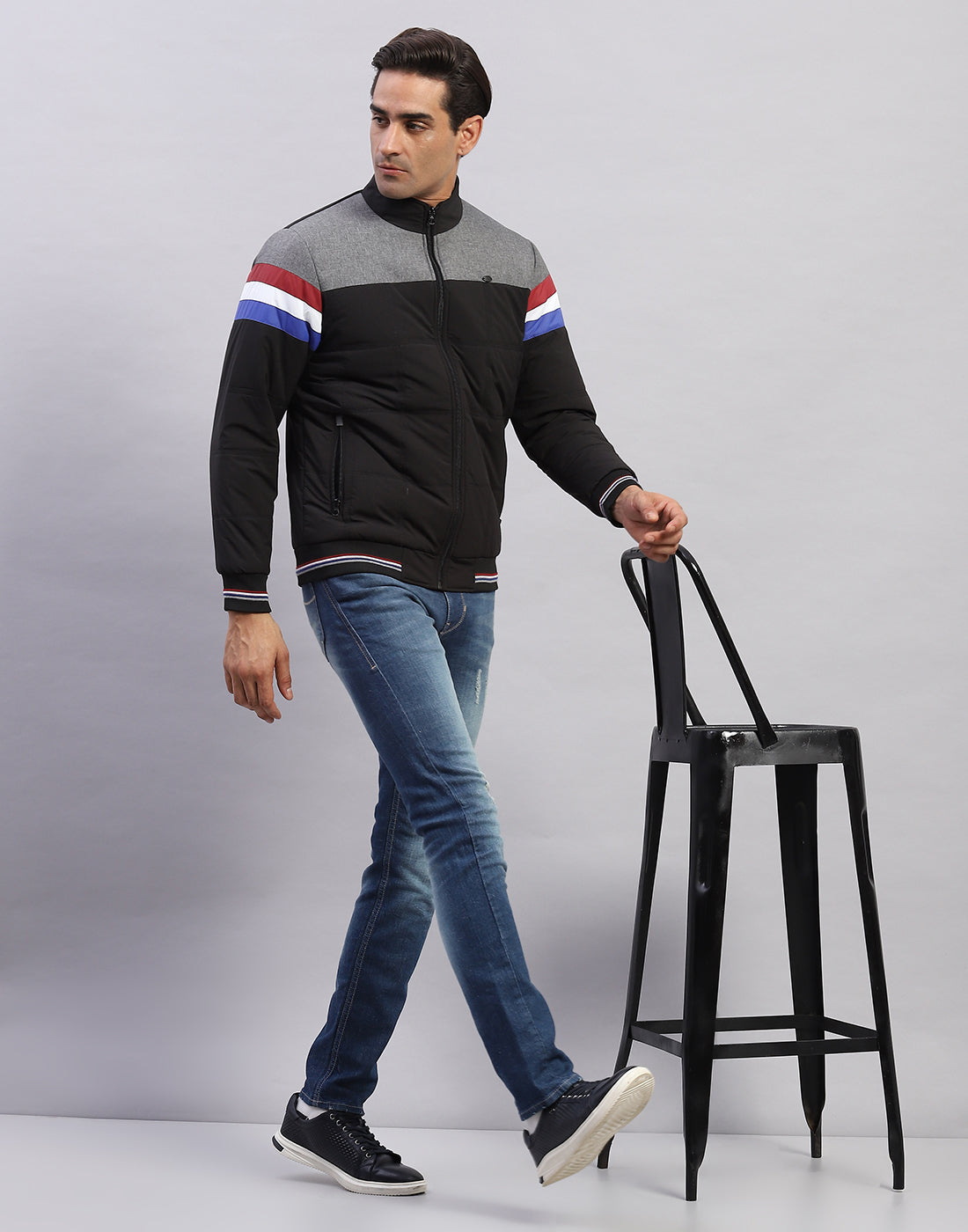 Men's Black Mock Collar Solid Sweatshirt