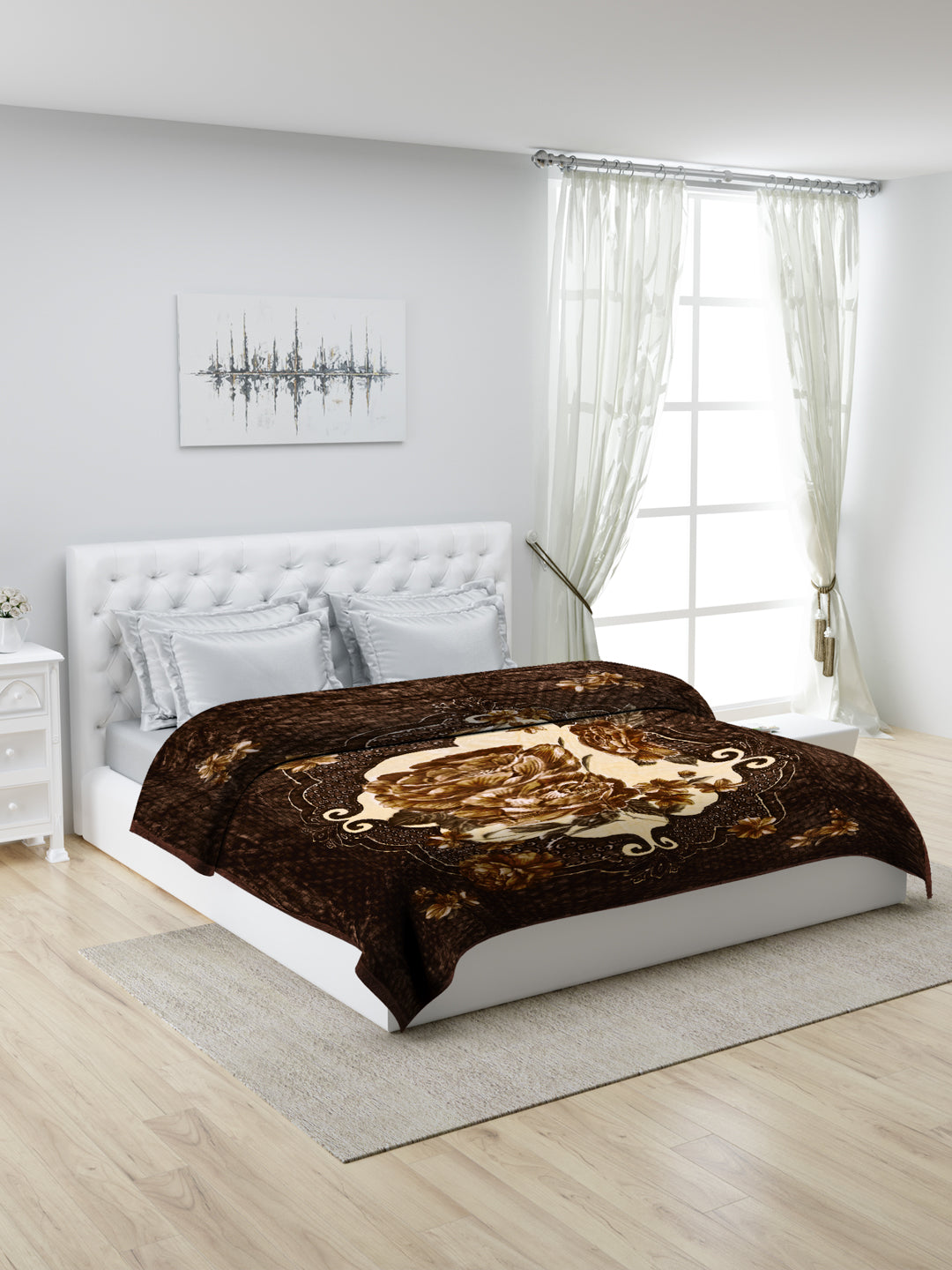Printed Double Bed 947 GSM Blanket Angel Gold 1 Ply (Weight 5 kg)